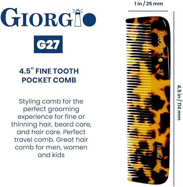 Giorgio G27 Handmade All Fine Tooth Pocket Comb, Hair Comb Straightener for Everyday Grooming Styling Hair, Mustache and Beard for Men Women and Kids, Use Dry or with Balms, Saw Cut and Polished - Image 3