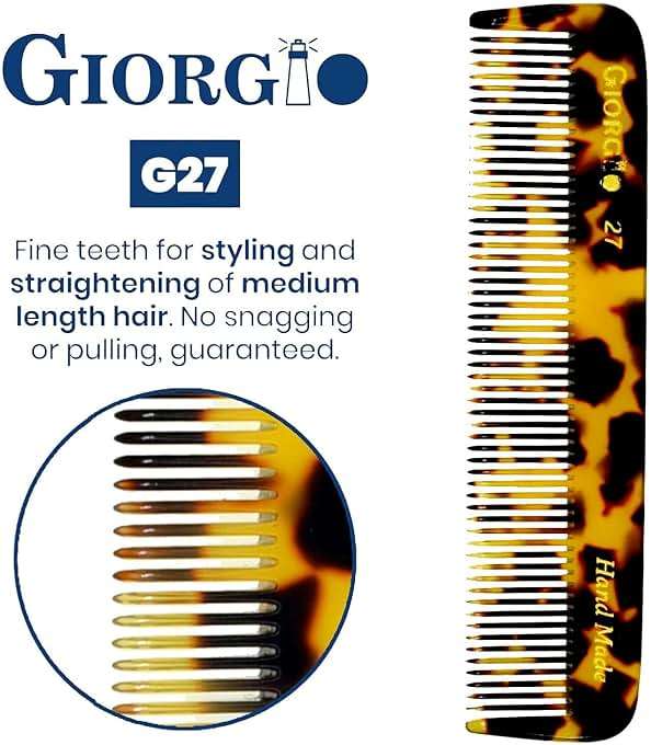Giorgio G27 Handmade All Fine Tooth Pocket Comb, Hair Comb Straightener for Everyday Grooming Styling Hair, Mustache and Beard for Men Women and Kids, Use Dry or with Balms, Saw Cut and Polished - Image 4