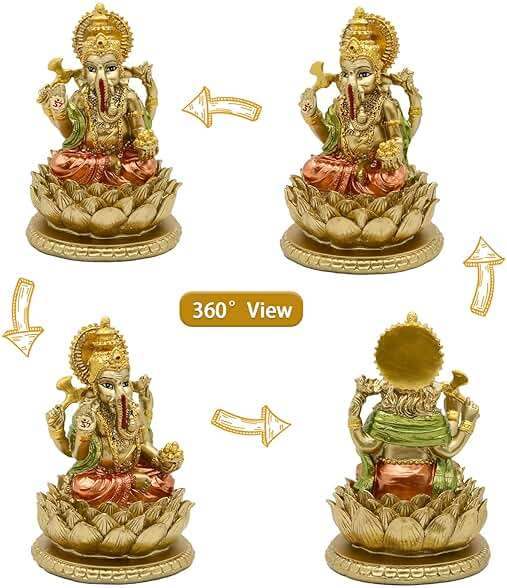 alikiki Hindu God Lord Ganesha Statue - India God Ganesh Statue Ganpati Idol Sculpture Indian Mandir Temple Pooja Items Home Altar Yoga Meditation Room Decor Gifts for Indian - Image 4