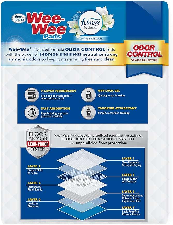 Four Paws Wee-Wee Odor Control with Febreze Freshness Pee Pads for Dogs & Puppies, Leak-Proof Dog Housebreaking Potty Training Floor Protection, Spring Fresh Scent, 22" x 23", 10 Count - Image 11