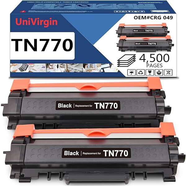 Remanufactured TN770 TN-770 Toner Cartridge Replacement for Brother TN770 TN-770 HL-L2370DW HL-L2370DWXL MFC-L2750DW MFC-L2750DWXL High Yield Black Toner Cartridge with IC CHIP（Black, 2 Pack） - Image 1