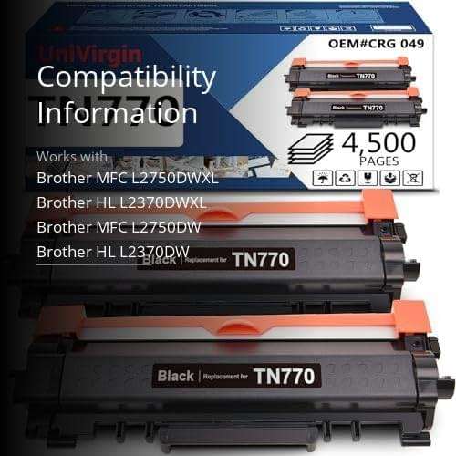Remanufactured TN770 TN-770 Toner Cartridge Replacement for Brother TN770 TN-770 HL-L2370DW HL-L2370DWXL MFC-L2750DW MFC-L2750DWXL High Yield Black Toner Cartridge with IC CHIP（Black, 2 Pack） - Image 3