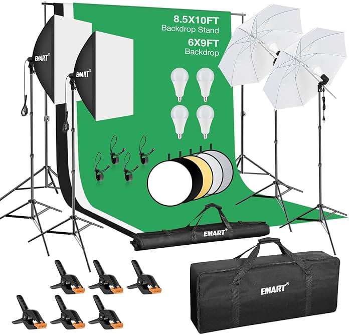 EMART 8.5 x 10 ft Backdrop Support System, Professional Photography Lighting Kit with 5500K 50W LED, 6 * 9ft Backdrop *3, Reflector,Umbrellas&Softbox Lighting Kit for Studio, Portrait, Video Shooting - Image 1