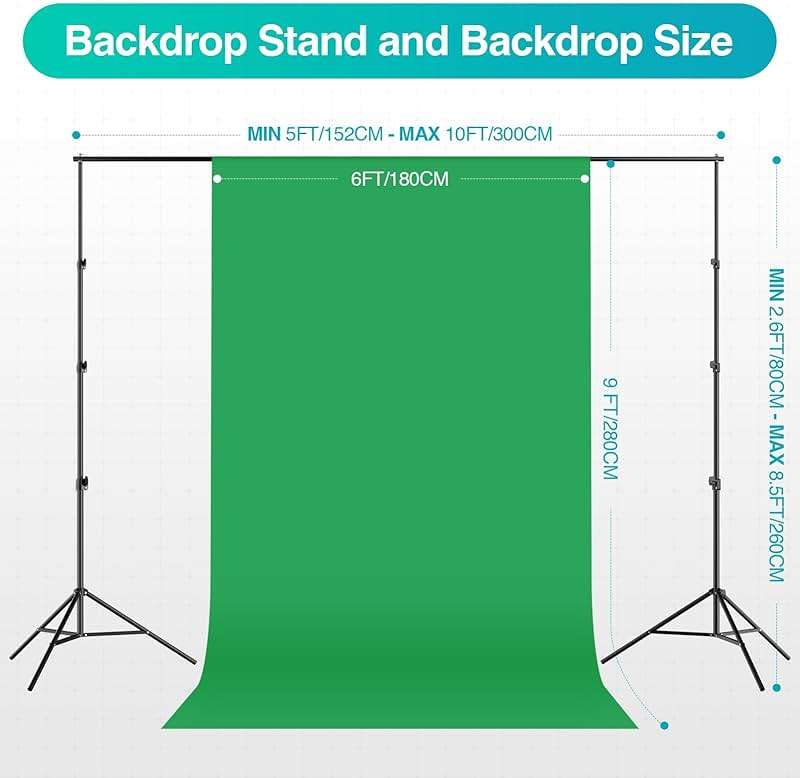 EMART 8.5 x 10 ft Backdrop Support System, Professional Photography Lighting Kit with 5500K 50W LED, 6 * 9ft Backdrop *3, Reflector,Umbrellas&Softbox Lighting Kit for Studio, Portrait, Video Shooting - Image 2