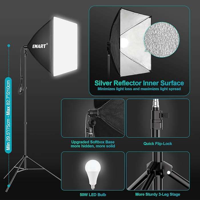 EMART 8.5 x 10 ft Backdrop Support System, Professional Photography Lighting Kit with 5500K 50W LED, 6 * 9ft Backdrop *3, Reflector,Umbrellas&Softbox Lighting Kit for Studio, Portrait, Video Shooting - Image 4