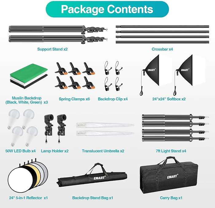 EMART 8.5 x 10 ft Backdrop Support System, Professional Photography Lighting Kit with 5500K 50W LED, 6 * 9ft Backdrop *3, Reflector,Umbrellas&Softbox Lighting Kit for Studio, Portrait, Video Shooting - Image 8