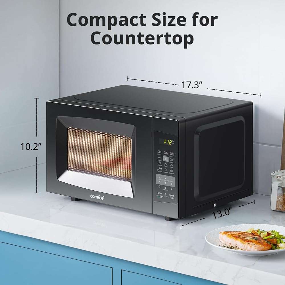 COMFEE' EM720CPL-PMB Countertop Microwave Oven with Sound On/Off, ECO Mode and Easy One-Touch Buttons, 0.7cu.ft, 700W, Black - Image 2