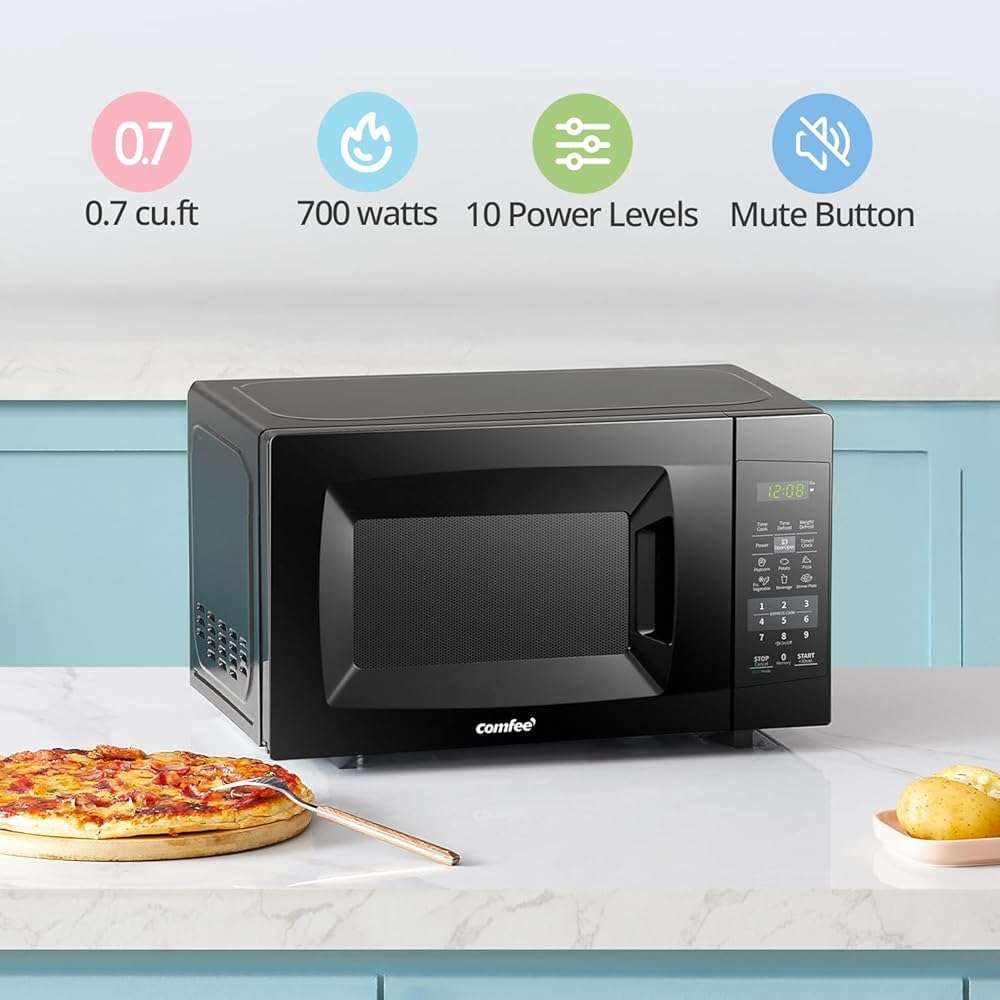 COMFEE' EM720CPL-PMB Countertop Microwave Oven with Sound On/Off, ECO Mode and Easy One-Touch Buttons, 0.7cu.ft, 700W, Black - Image 3