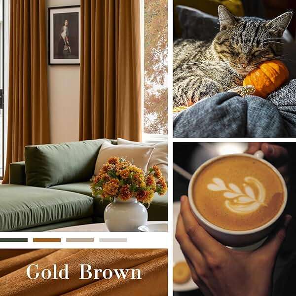 Lazzzy Velvet Blackout Extra Long Curtains Thermal Insulated Room Window Drapes Super Soft Luxury Curtains for Living Room Bedroom Rod Pocket 2 Panels, Gold Brown, 52" W x 108" L - Image 3