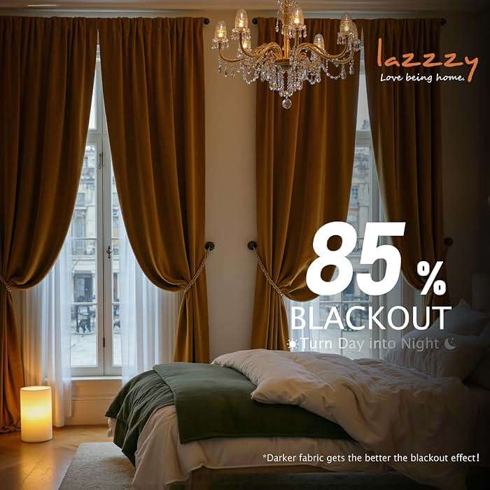 Lazzzy Velvet Blackout Extra Long Curtains Thermal Insulated Room Window Drapes Super Soft Luxury Curtains for Living Room Bedroom Rod Pocket 2 Panels, Gold Brown, 52" W x 108" L - Image 6