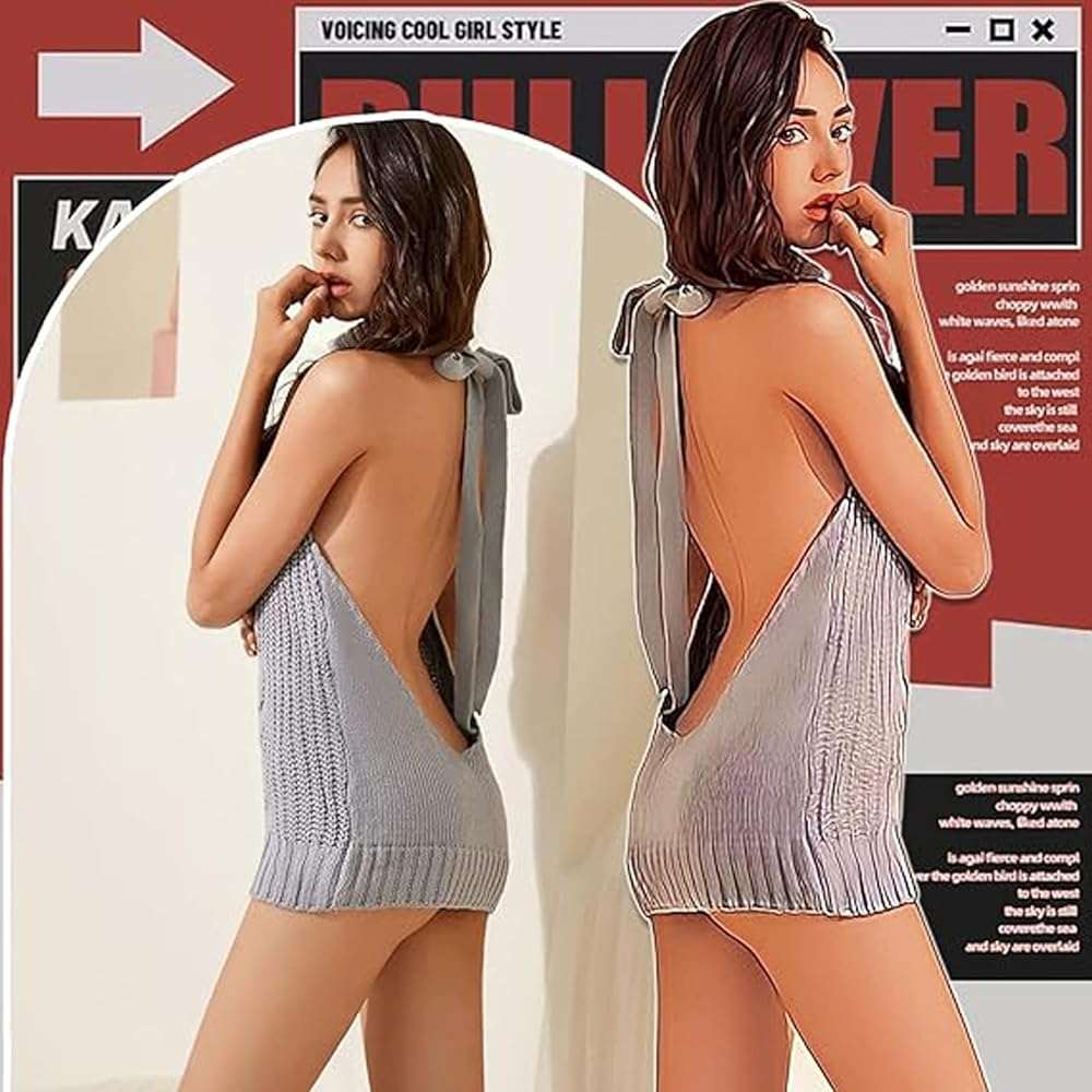YOMORIO Womens Anime Virgin Killer Sweater Japanese Turtleneck Knitted Underwear Backless Pullover - Image 4