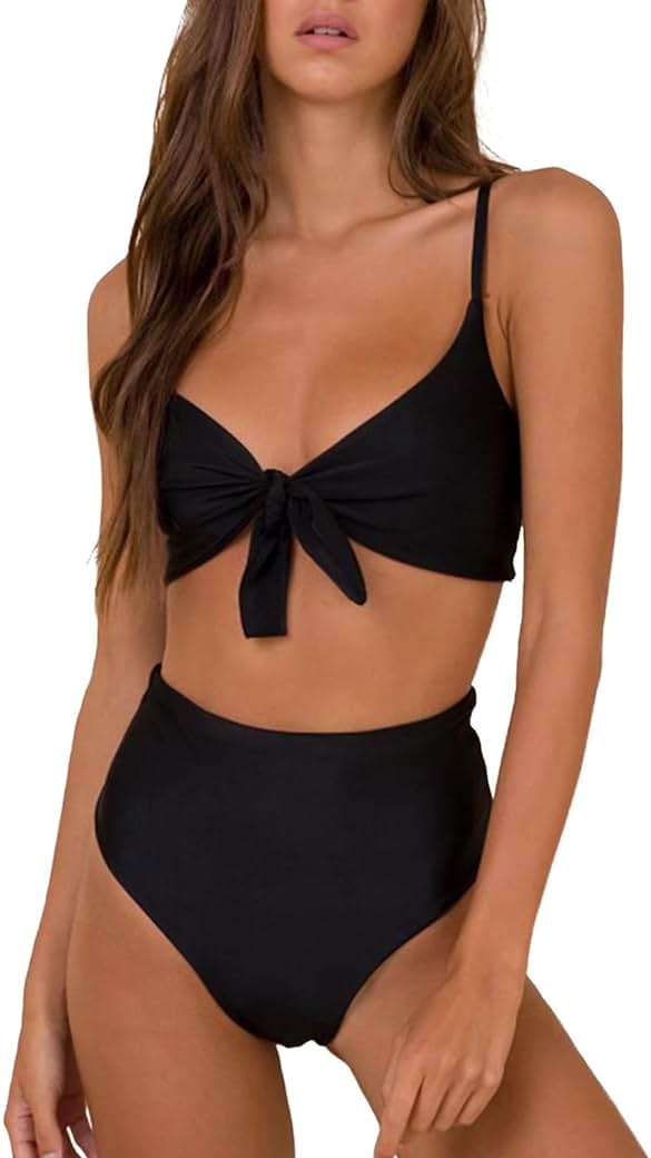 Blooming Jelly Womens High Waisted Bikini Set Tie Knot High Rise Two Piece Swimsuits Bathing Suits - Image 1
