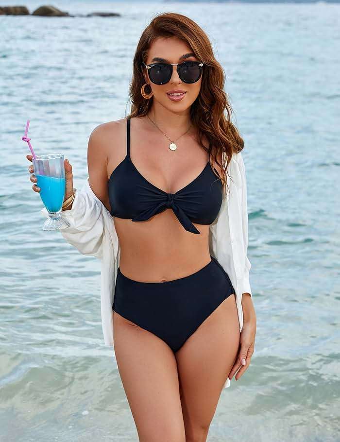 Blooming Jelly Womens High Waisted Bikini Set Tie Knot High Rise Two Piece Swimsuits Bathing Suits - Image 5