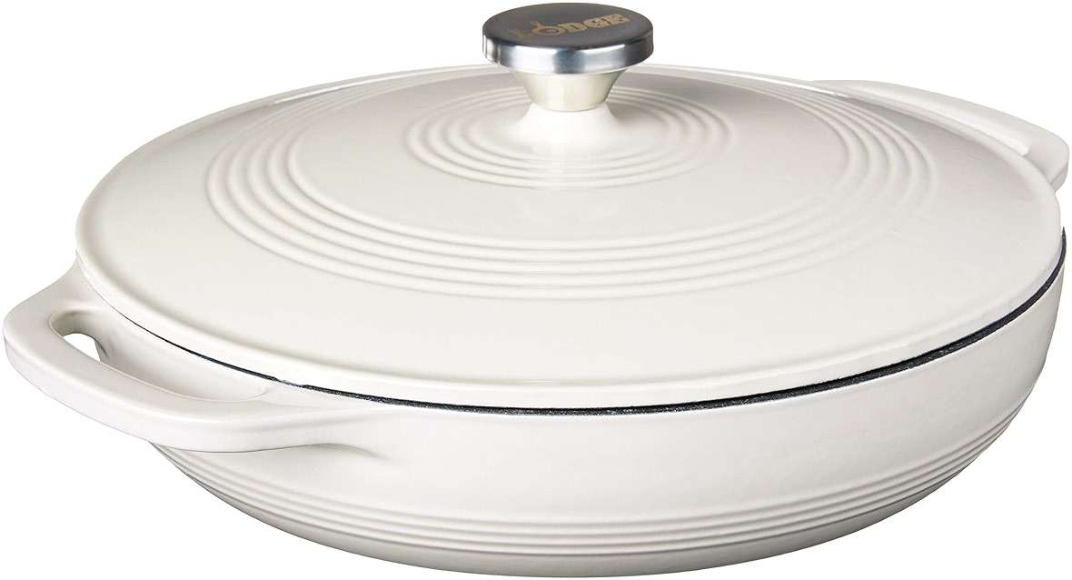Lodge Essential Enamel Braiser - Refrigerator- & Oven-Safe up to 500° F - Heat-Retaining, Induction-Safe & PFAS-Free Enamel Cookware - 3.6 Quart, Oyster White - Image 1