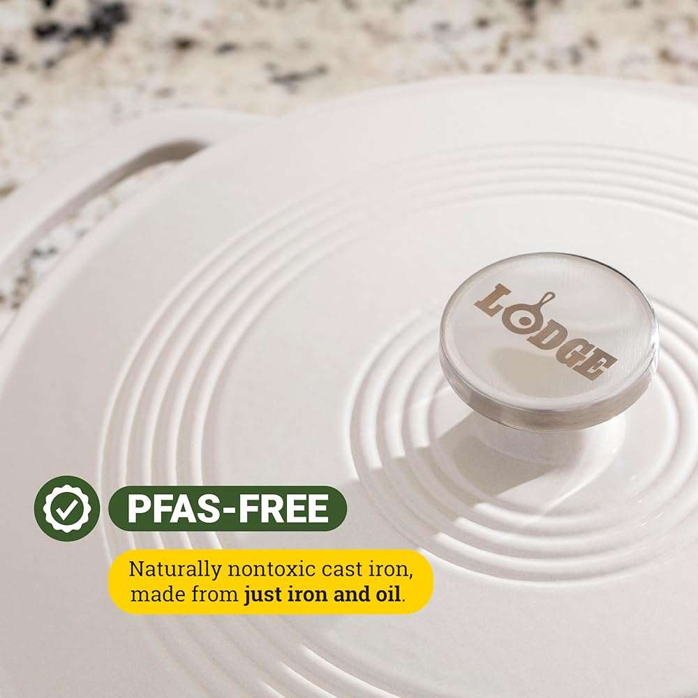 Lodge Essential Enamel Braiser - Refrigerator- & Oven-Safe up to 500° F - Heat-Retaining, Induction-Safe & PFAS-Free Enamel Cookware - 3.6 Quart, Oyster White - Image 6