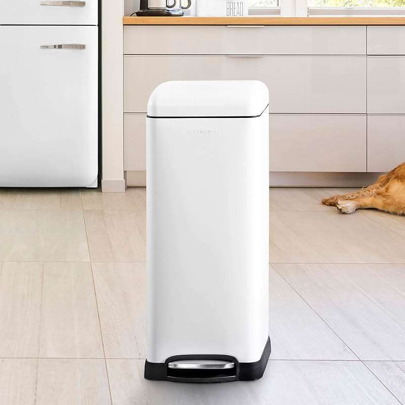 happimess 8-Gallon Cotton White Step-Open Trash Can, Durable, Odor Control, Kitchen, Bathroom, Office HPM1007A - Image 2