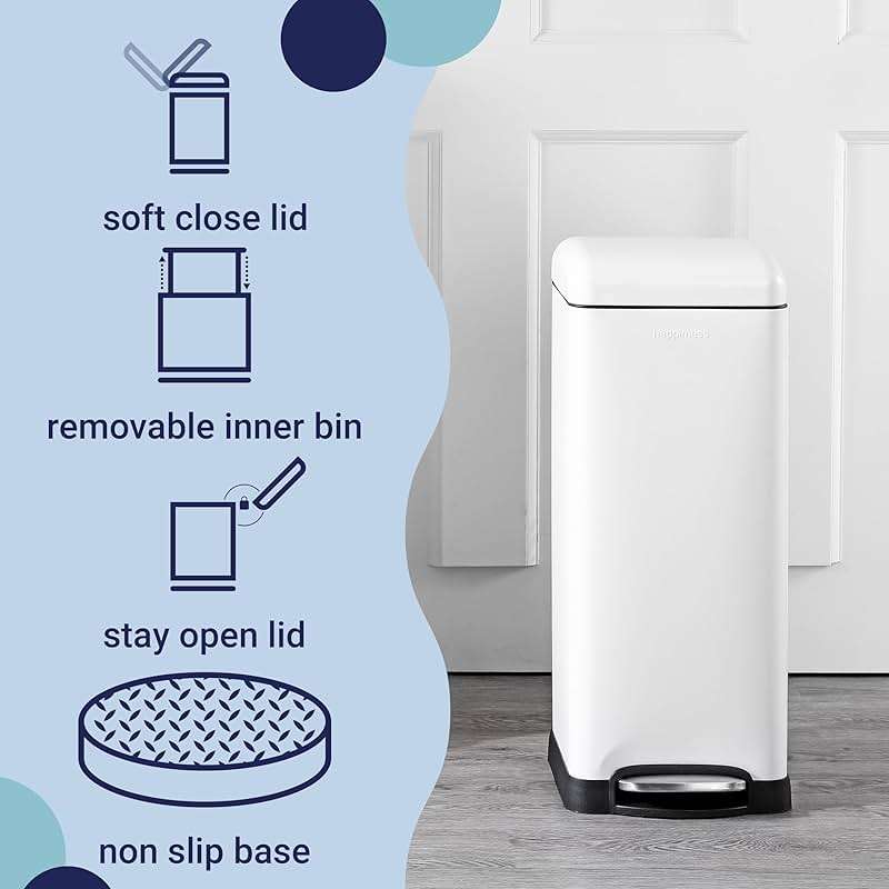 happimess 8-Gallon Cotton White Step-Open Trash Can, Durable, Odor Control, Kitchen, Bathroom, Office HPM1007A - Image 4