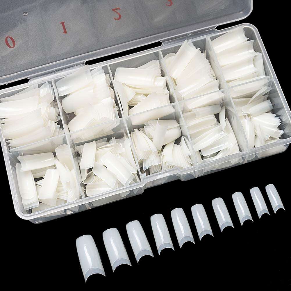 krofaue 500PCS Soft Gel False Nails Tips - Half Cover Acrylic Nail Tips 10 Sizes Lady French Style Acrylic Artificial Tip Manicure with Box for Nail Tips Art Salons and Home DIY - Image 1