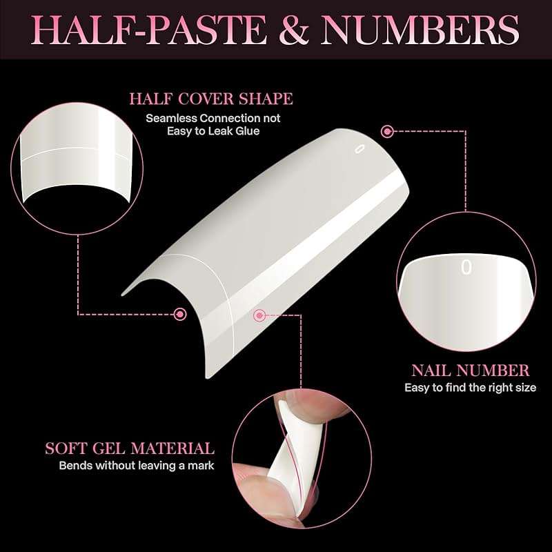 krofaue 500PCS Soft Gel False Nails Tips - Half Cover Acrylic Nail Tips 10 Sizes Lady French Style Acrylic Artificial Tip Manicure with Box for Nail Tips Art Salons and Home DIY - Image 9