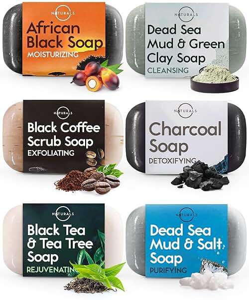 O NATURALS 100% Natural Bar Soap - Gift Set - Organic Ingredients & Essential Oils - Spa Gifts for Women & Men, Body Wash & Face Soap - 6PC Black Soap Collection - Mothers Days Gifts - Image 1