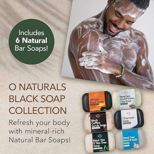 O NATURALS 100% Natural Bar Soap - Gift Set - Organic Ingredients & Essential Oils - Spa Gifts for Women & Men, Body Wash & Face Soap - 6PC Black Soap Collection - Mothers Days Gifts - Image 2