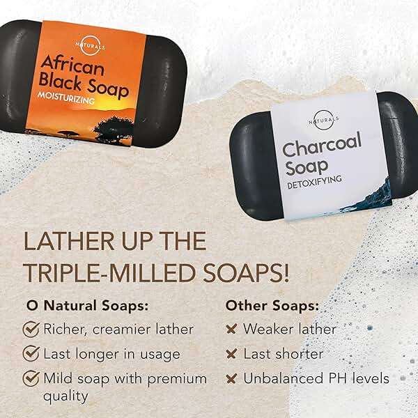 O NATURALS 100% Natural Bar Soap - Gift Set - Organic Ingredients & Essential Oils - Spa Gifts for Women & Men, Body Wash & Face Soap - 6PC Black Soap Collection - Mothers Days Gifts - Image 8