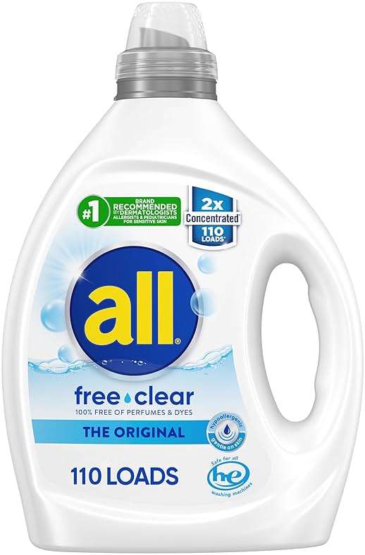 all free clear, Original, Liquid Laundry Detergent for Sensitive Skin, Unscented and Hypoallergenic, Concentrated, 82.5oz, 110 Loads - Image 1