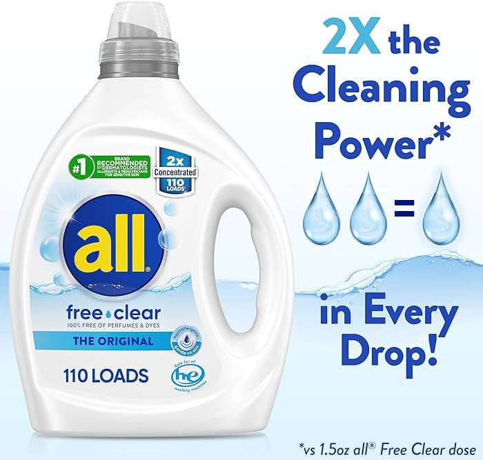 all free clear, Original, Liquid Laundry Detergent for Sensitive Skin, Unscented and Hypoallergenic, Concentrated, 82.5oz, 110 Loads - Image 4
