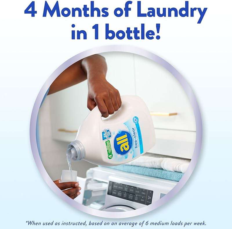 all free clear, Original, Liquid Laundry Detergent for Sensitive Skin, Unscented and Hypoallergenic, Concentrated, 82.5oz, 110 Loads - Image 7
