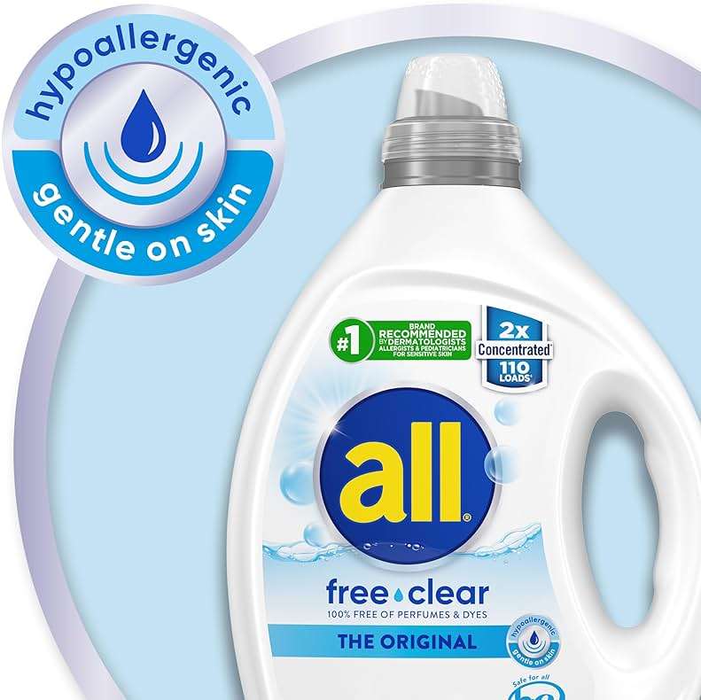 all free clear, Original, Liquid Laundry Detergent for Sensitive Skin, Unscented and Hypoallergenic, Concentrated, 82.5oz, 110 Loads - Image 9