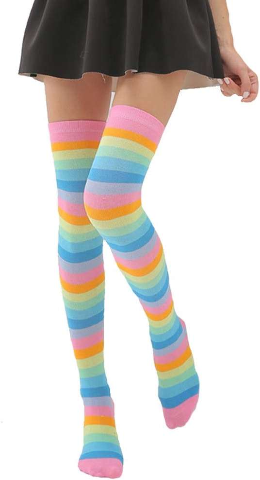 Benefeet Sox Funny Pink Striped Thigh High Socks for Women Cute Stripe Knee High Socks for Teen Girls Colorful Long Tube Sock - Image 2
