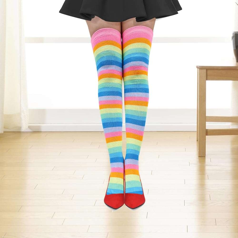 Benefeet Sox Funny Pink Striped Thigh High Socks for Women Cute Stripe Knee High Socks for Teen Girls Colorful Long Tube Sock - Image 3