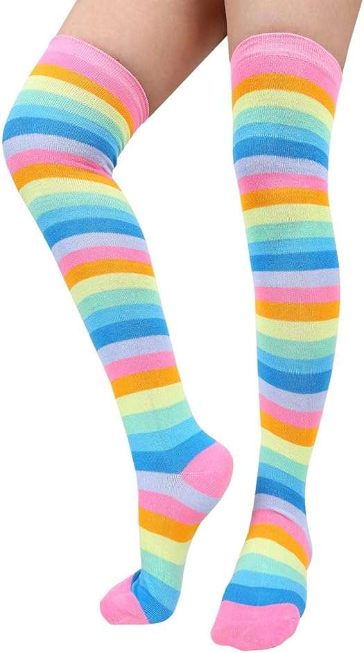 Benefeet Sox Funny Pink Striped Thigh High Socks for Women Cute Stripe Knee High Socks for Teen Girls Colorful Long Tube Sock - Image 4