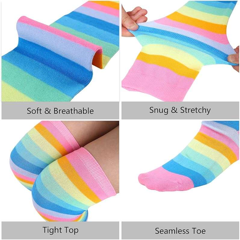 Benefeet Sox Funny Pink Striped Thigh High Socks for Women Cute Stripe Knee High Socks for Teen Girls Colorful Long Tube Sock - Image 5