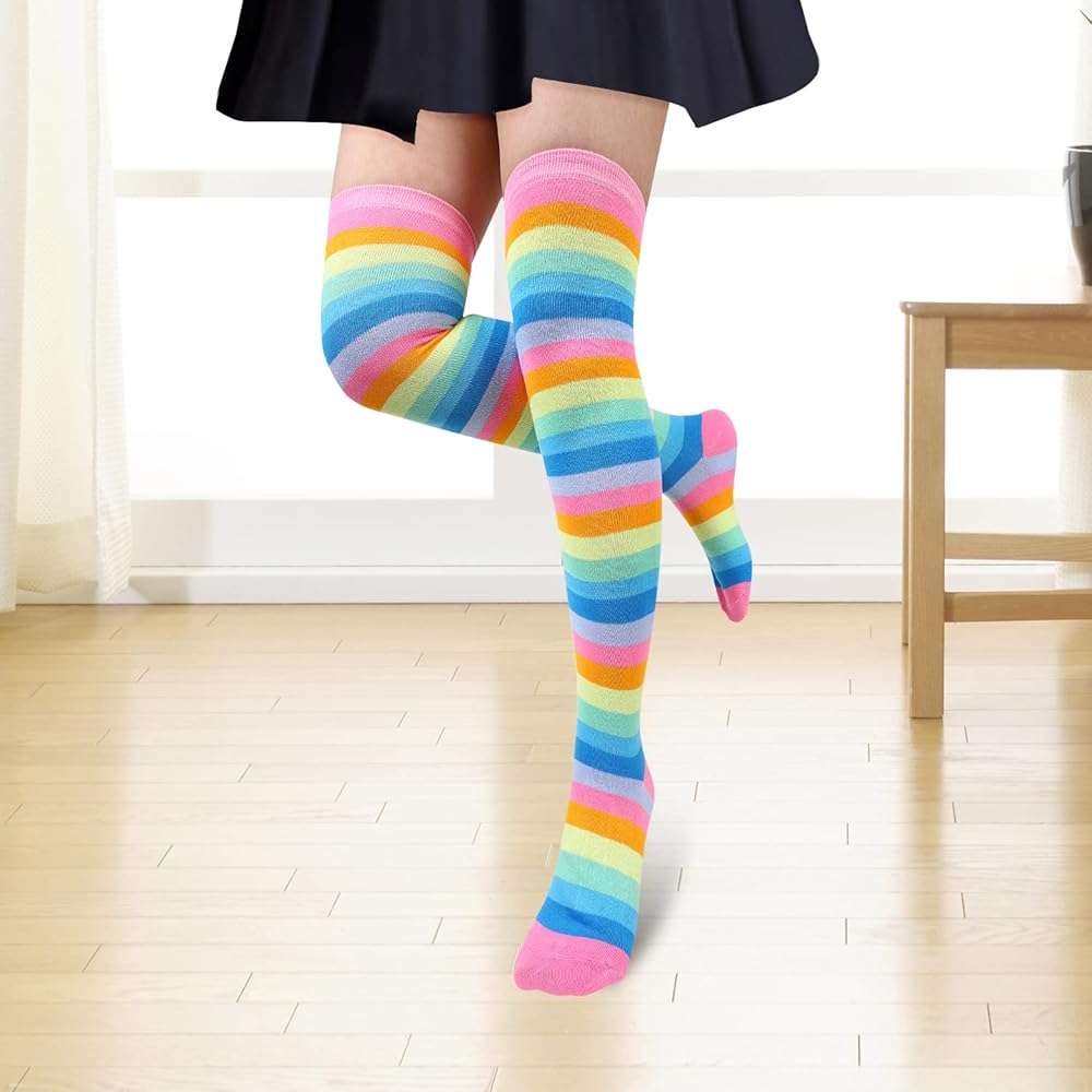 Benefeet Sox Funny Pink Striped Thigh High Socks for Women Cute Stripe Knee High Socks for Teen Girls Colorful Long Tube Sock - Image 6