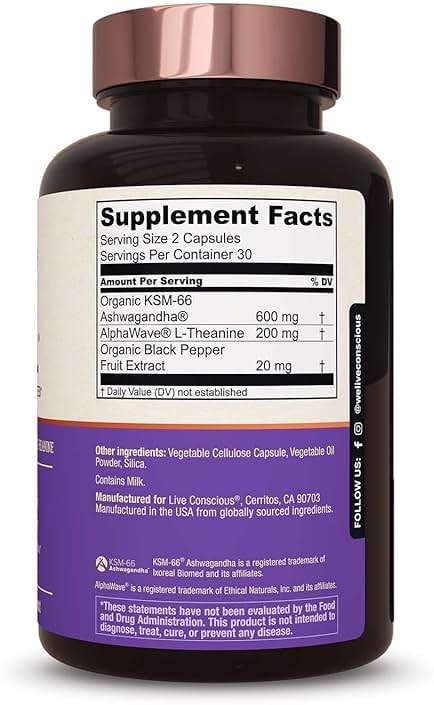 Live Conscious KSM-66 Ashwagandha Supplement w/L Theanine & AlphaWave - ZenWell Everyday Stress Relief, Cognitive, Brain Health - Ashwagandha for Men & Women - 60 Capsules - Image 8