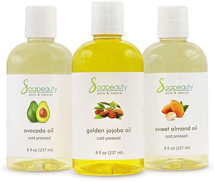 Sweet Almond Oil | Golden Jojoba Oil | Avocado Oil | Pack of 3 | Cold Pressed | Carrier for Essential Oils, Moisturizer for Skin, Face & Hair, Soap Making | 8 fl oz Each - Image 1