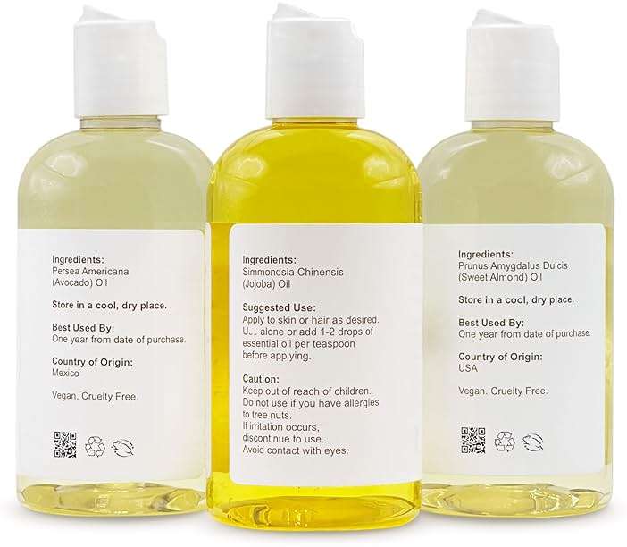 Sweet Almond Oil | Golden Jojoba Oil | Avocado Oil | Pack of 3 | Cold Pressed | Carrier for Essential Oils, Moisturizer for Skin, Face & Hair, Soap Making | 8 fl oz Each - Image 2
