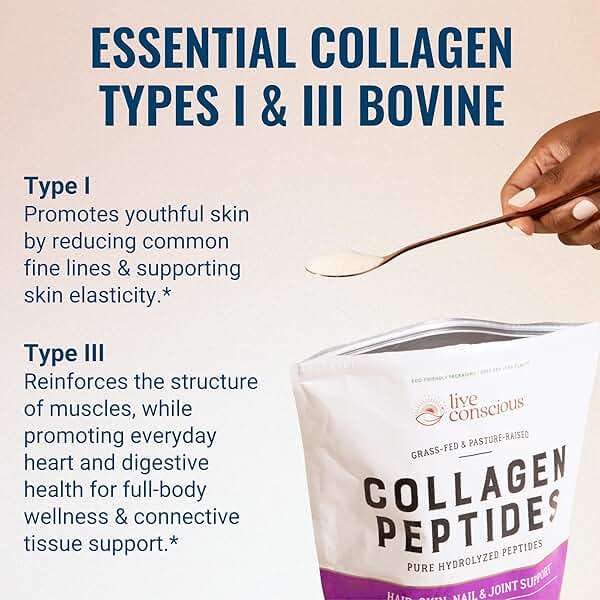Live Conscious Collagen Peptides Powder - Naturally-Sourced Hydrolyzed Collagen Powder - Hair, Skin, Nail, and Joint Support - Type I & III Grass-Fed Collagen Supplements for Women and Men - 16oz - Image 5