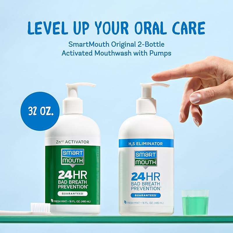 SmartMouth Original 2-Bottle Zinc Activated Mouthwash with Pumps - Instant Fresh Breath Mouthwash - Eliminates Bad Odors & Bad Breath - Sugar, Gluten & Alcohol-Free - Fresh Mint - 16 fl oz, 2-Pack - Image 3