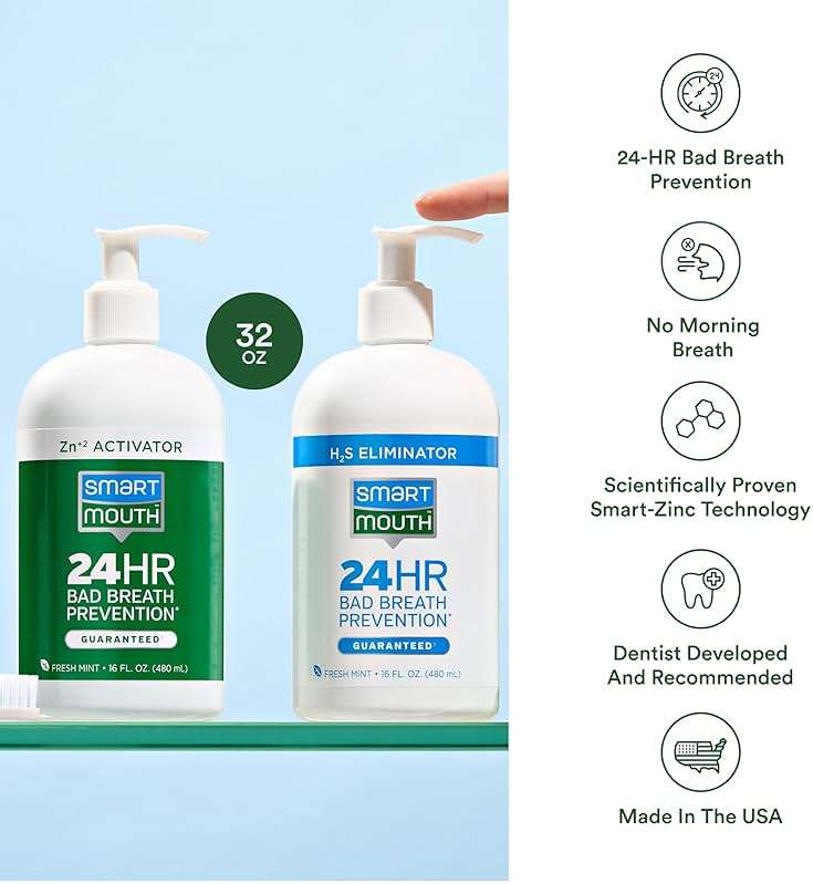 SmartMouth Original 2-Bottle Zinc Activated Mouthwash with Pumps - Instant Fresh Breath Mouthwash - Eliminates Bad Odors & Bad Breath - Sugar, Gluten & Alcohol-Free - Fresh Mint - 16 fl oz, 2-Pack - Image 4