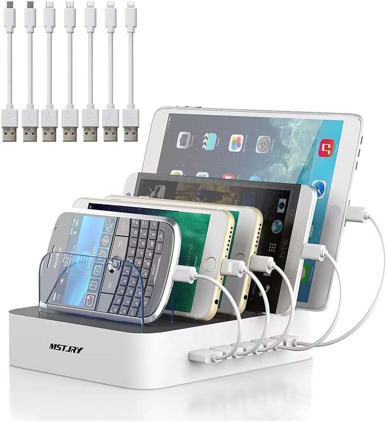 MSTJRY 5-Port Charging Station, Charges 5 Devices at Once, for Home Office Desk - Image 1