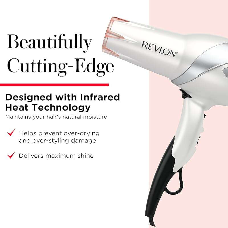 REVLON Infrared Ionic Hair Dryer with Diffuser & Concentrator, 2 Speed Settings, Blow Dryer with Tourmaline Technology for Frizz Control, 1875 Watt Power for Fast Drying, Suitable for All Hair Types - Image 2