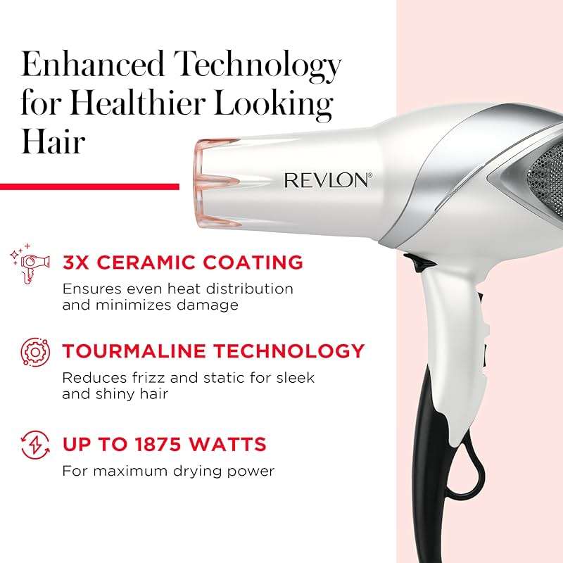 REVLON Infrared Ionic Hair Dryer with Diffuser & Concentrator, 2 Speed Settings, Blow Dryer with Tourmaline Technology for Frizz Control, 1875 Watt Power for Fast Drying, Suitable for All Hair Types - Image 4