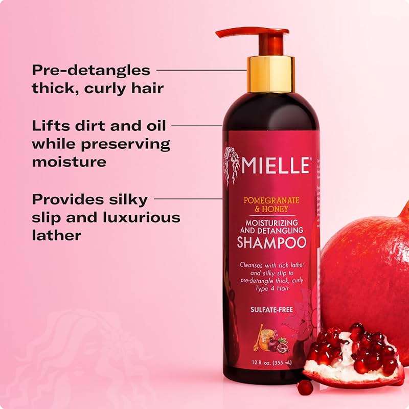 Mielle Organics Pomegranate & Honey Detangling & Moisturizing Shampoo - Curly Hair Shampoo for Women - Enriched with Honey & Babassu Oil to Lift Dirt, Loosen Tangles & Retain Moisture (12 Fl Oz) - Image 4