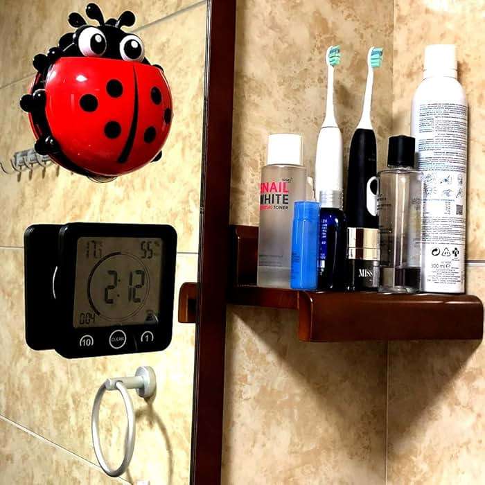 Waterproof Bathroom Wall Clock and Timer, Digital Water Resistant Hanging Timer for Shower, Large Display Kitchen Cooking Countdown Timers, Mirror Suction Clock with Temperature Humidity Meter (White) - Image 2