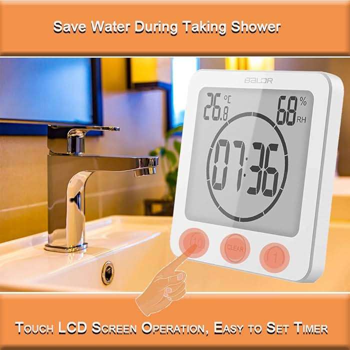 Waterproof Bathroom Wall Clock and Timer, Digital Water Resistant Hanging Timer for Shower, Large Display Kitchen Cooking Countdown Timers, Mirror Suction Clock with Temperature Humidity Meter (White) - Image 5