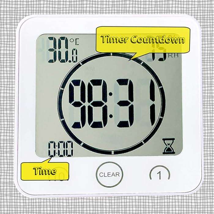 Waterproof Bathroom Wall Clock and Timer, Digital Water Resistant Hanging Timer for Shower, Large Display Kitchen Cooking Countdown Timers, Mirror Suction Clock with Temperature Humidity Meter (White) - Image 6