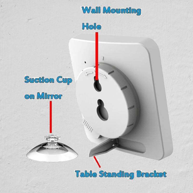 Waterproof Bathroom Wall Clock and Timer, Digital Water Resistant Hanging Timer for Shower, Large Display Kitchen Cooking Countdown Timers, Mirror Suction Clock with Temperature Humidity Meter (White) - Image 7