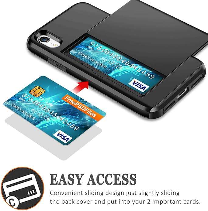 SAMONPOW for iPhone XR Case Wallet Card Holder Heavy Duty Protection XR Phone Case Wallet Card Holder Dual Layer Anti Scratch Hard PC Soft Rubber Bumper Cover Case for iPhone XR 6.1 inch Black - Image 2